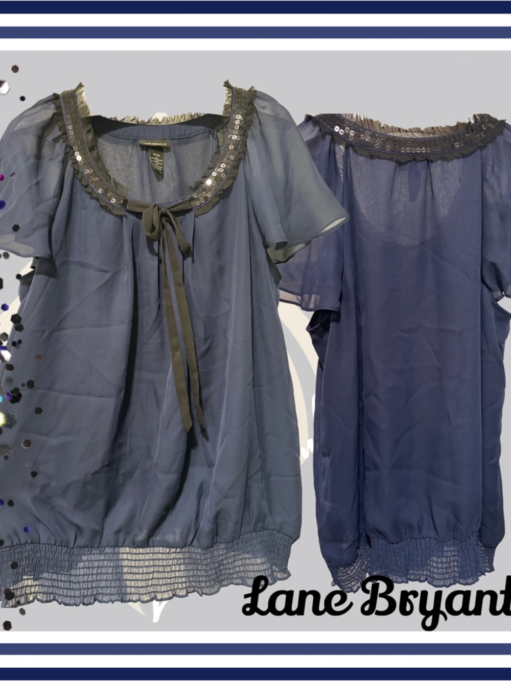 Sz 18/20 - Lane Bryant Navy Sheer Sequin-Trim blouse *FGWP*